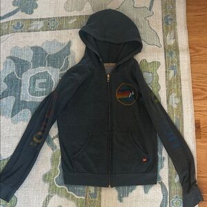 Aviator Nation Charcoal Zip Hoodie with Rainbow Patch